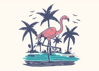 Chillin Flamingo on Beach