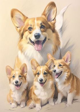 Corgi Family Sketch