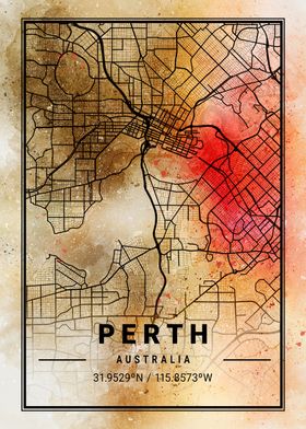 Perth Ara Watercolor Map