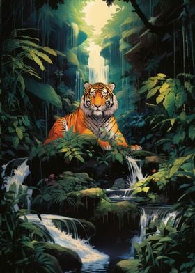 a Tiger at the Waterfall