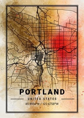 Portland Ara WatercolorMap