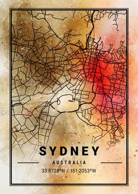 Sydney Ara Watercolor Map