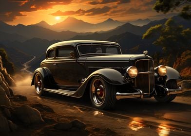 Hot Rod Desert Sunset Car