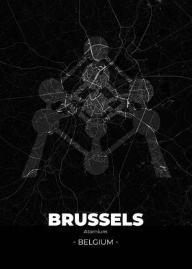 Brussels City Map Black