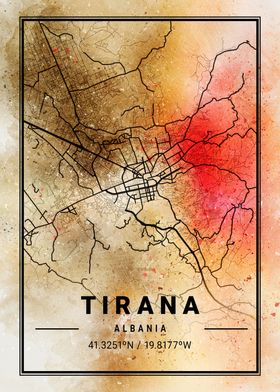Tirana Ara Watercolor Map
