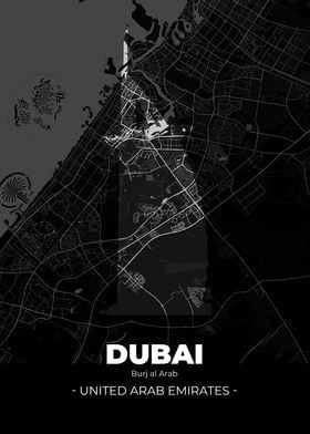 Dubai City Map Black