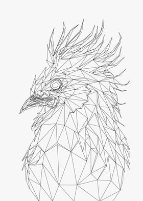 Rooster Low Poly Wireframe