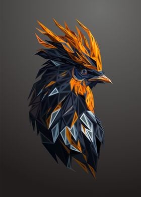 Rooster Low Poly Engraved