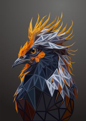 Rooster Low Poly Engraved