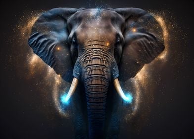 Elephant portrait glowing