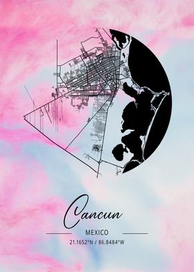 Cancun Beta Watercolor Map
