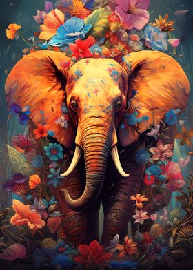 Elephant painting flowers