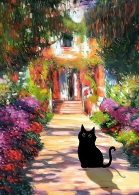 BLACK CAT MONET GARDEN ART