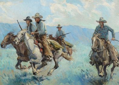 Armed Cowboys On Horses