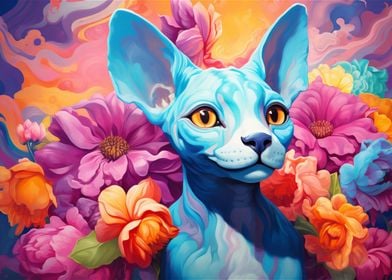 Cat in a Field of Flowers