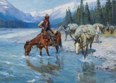 Cowboys Crossing The River