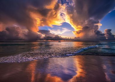 Strom ocean with a boat