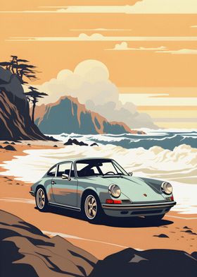 Poster, affiche Porsche 911 Car in Sunset