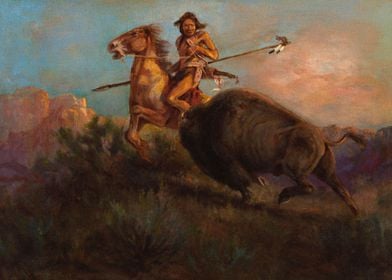 Bison Attacking Indian