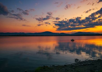 Sunset, reflection on lake