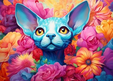 Cat in a Field of Flowers