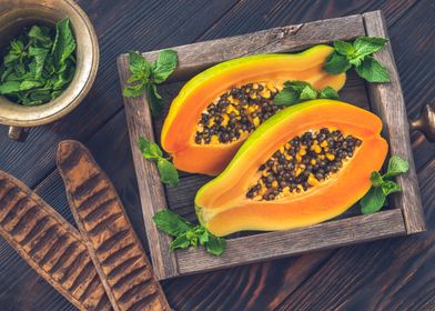 Papaya in the wooden box