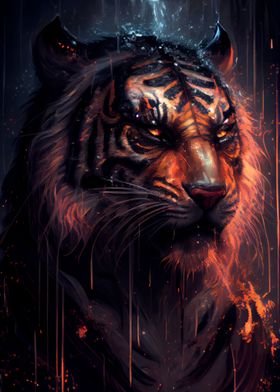 wild angry tiger rain