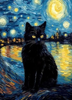 Cat Starry Night