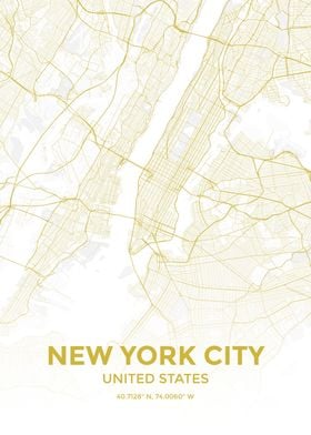 Gold New York City Map