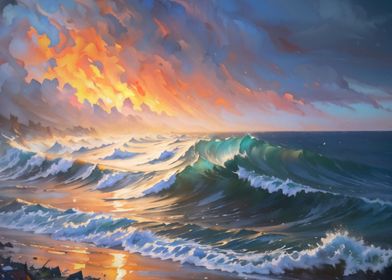 Coast waves at sunrise