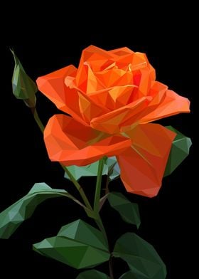 Rose Orange Color Low Poly
