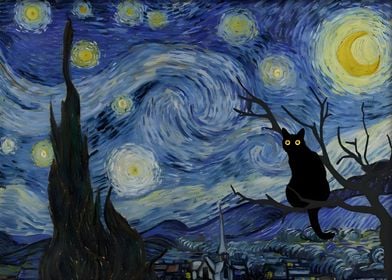 Cat at Starry Night