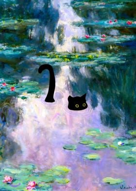 Black Cat in Pond