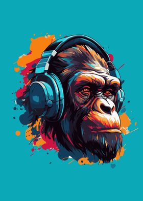 chimpanzee with Headset