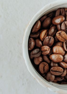 Coffee Beans On White Cup