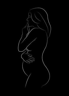 Pregnant Nude Girl LineArt