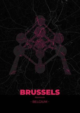 Brussels City Map Pink