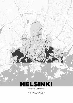 Helsinki City Map White