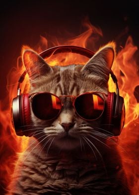 Cool Cute Cat Music Addict