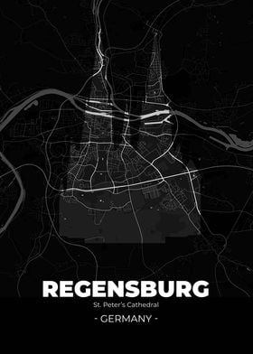 Regensburg City Map Black