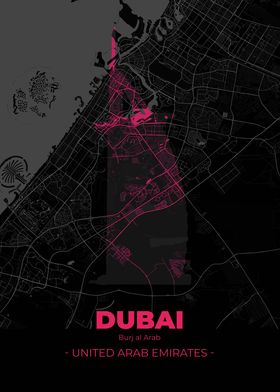 Dubai City Map Pink