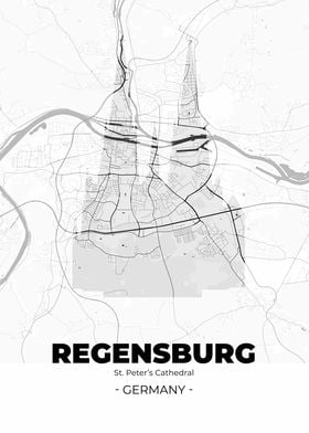 Regensburg City Map White