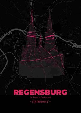 Regensburg City Map Pink