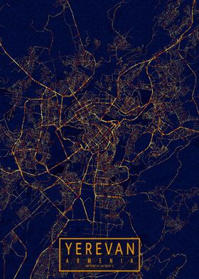 Yerevan Map City At Night