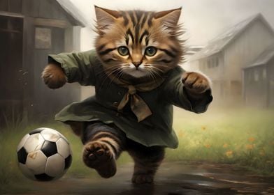 Cute Cat Playing Football