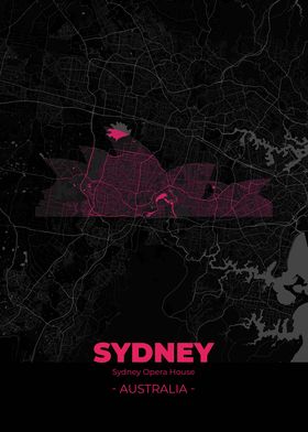 Sydney City Map Pink