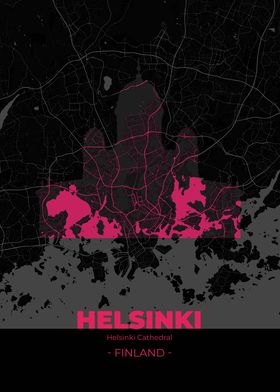 Helsinki City Map Pink