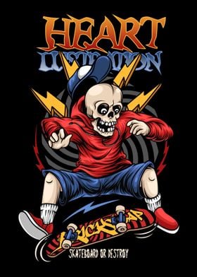 Skateboarding Skull Text