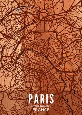 Paris Map In Wood Texture