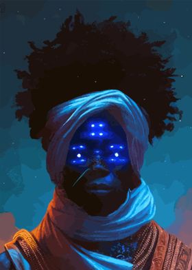 Afro blue space god